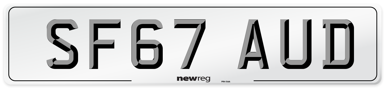 SF67 AUD Number Plate from New Reg